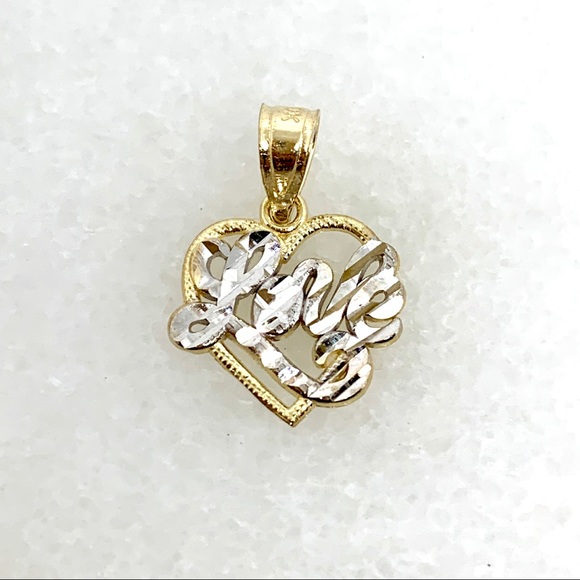 10K White & Yellow Gold Heart Love Pendant .41g - New, great gift - Picture 1 of 4